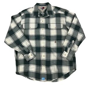 Tommy Hilfiger Mens Green White Plaid Herringbone Button Down Shirt Crest Logo M